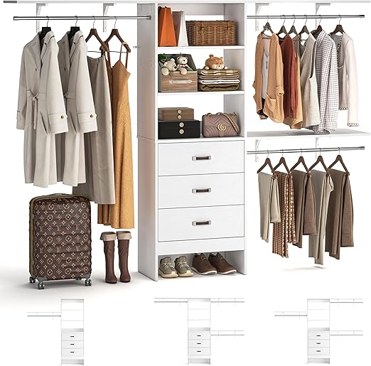 Adjustable Wall Mount Closet Organizer System with Drawers