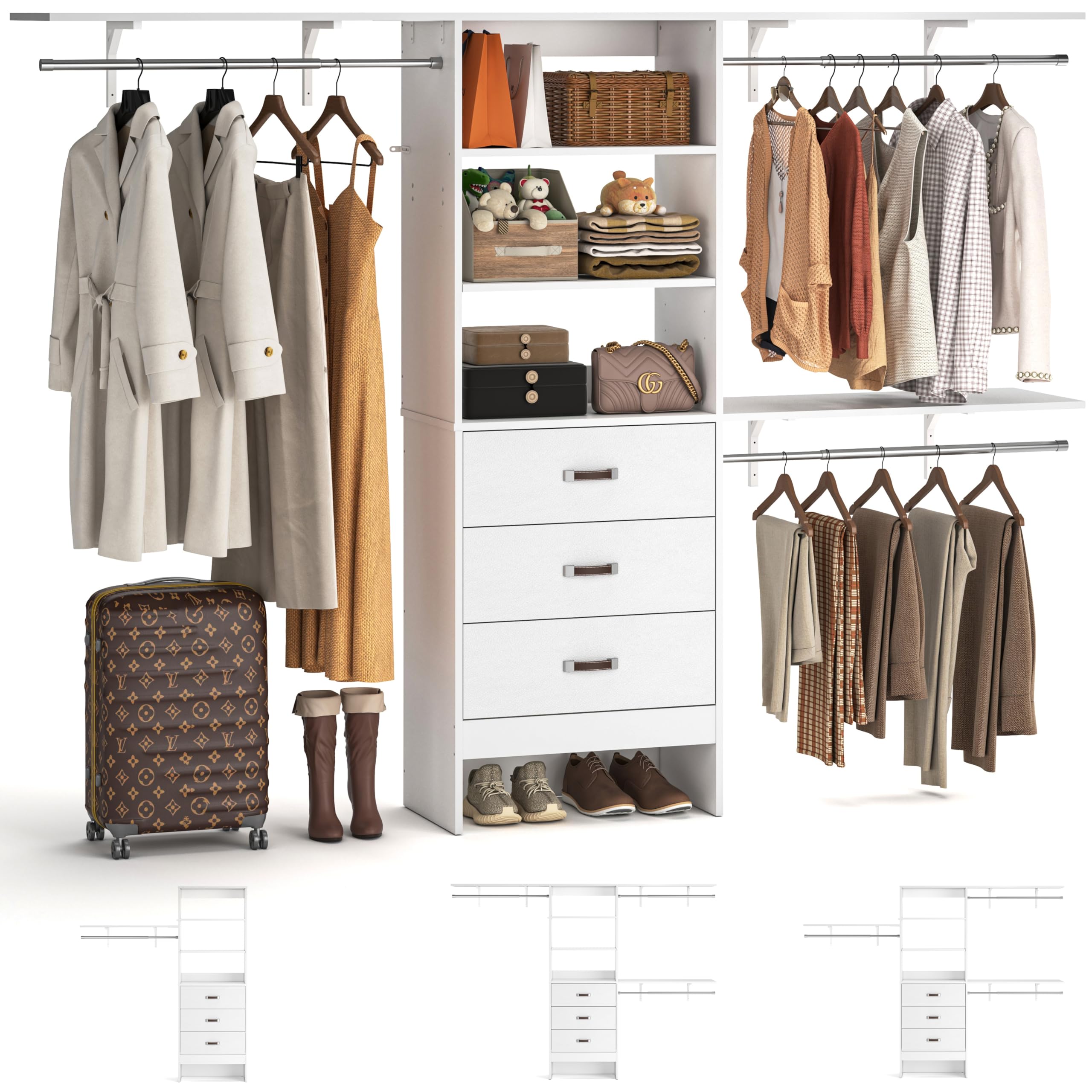 Adjustable Wall Mount Closet Organizer System with Drawers