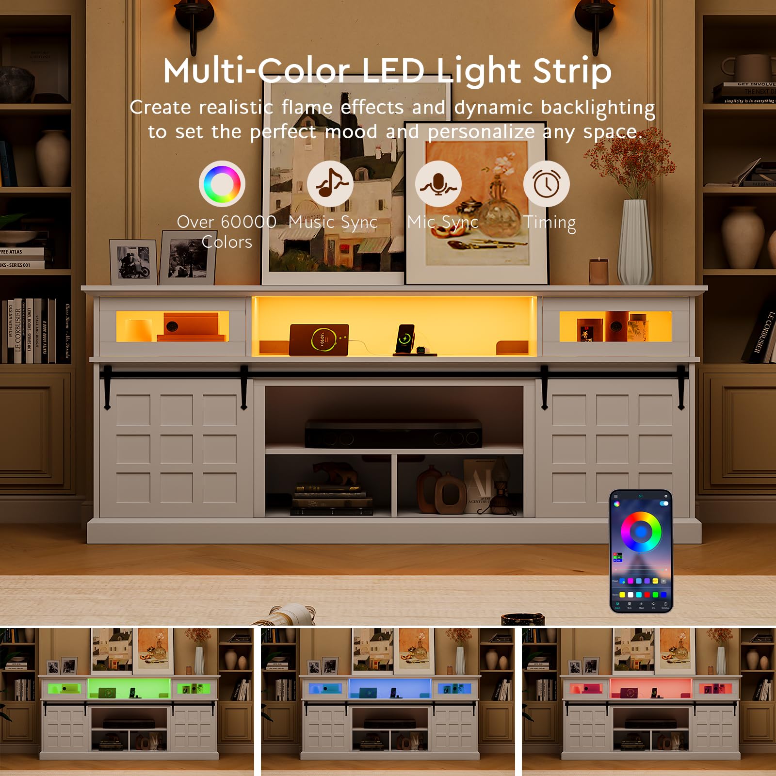 70" LED TV Stand with Outlets and Storage