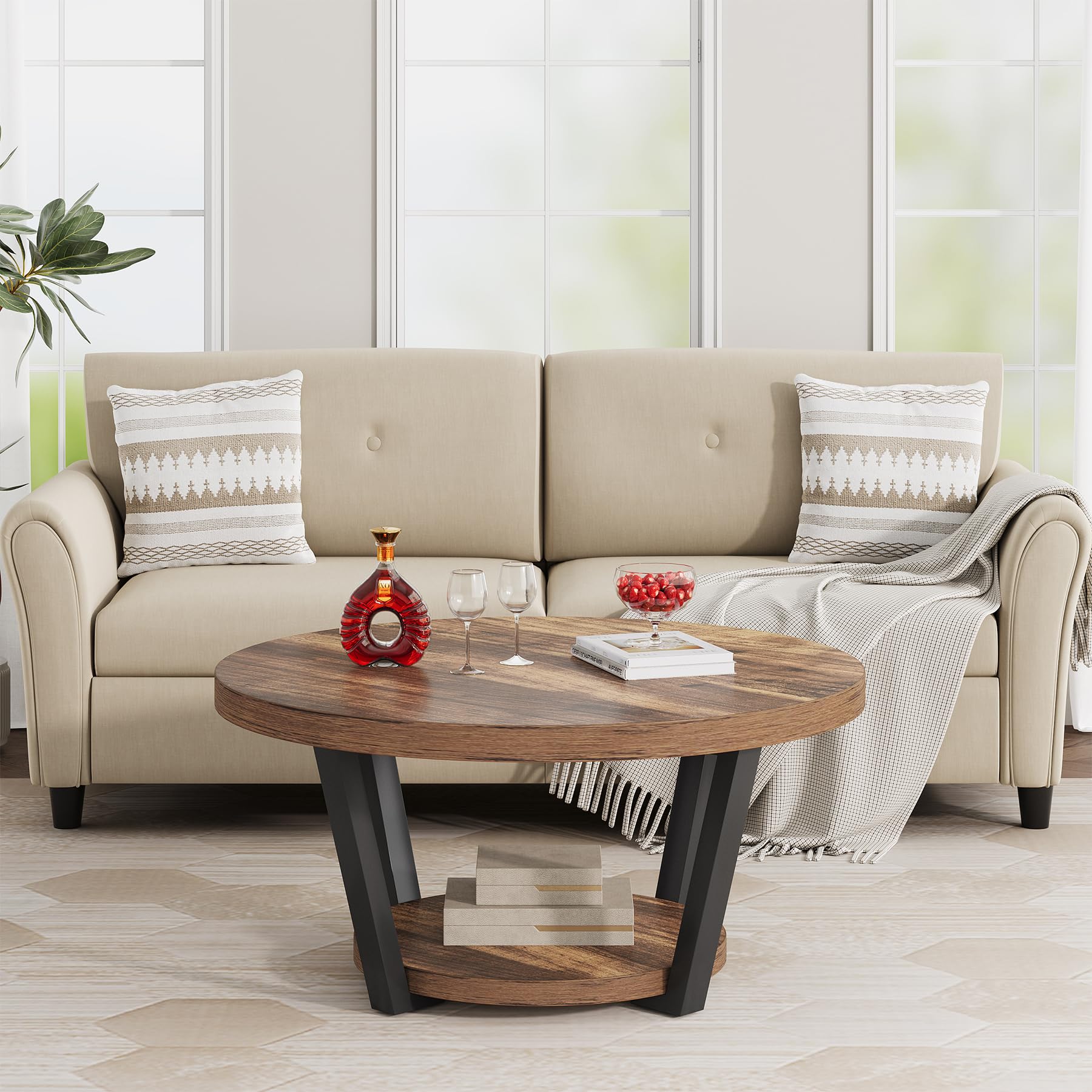 Round Coffee Table with Storage Shelf