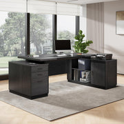 L-Shaped Desk with Drawers and Power Outlet