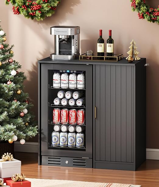 Farmhouse Coffee Bar Cabinet with Fridge Space