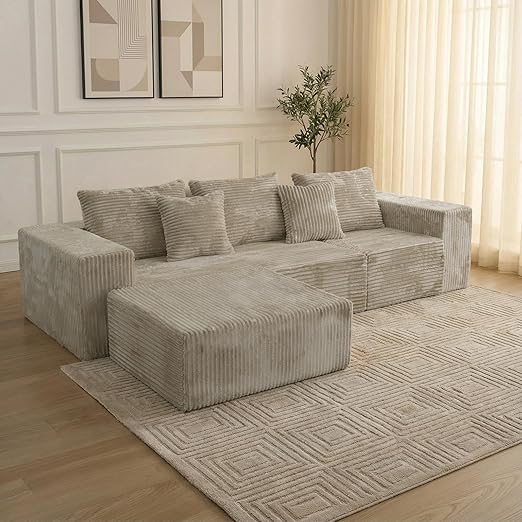 L-Shaped Cloud Couch Sectional Sofa with Deep Seat