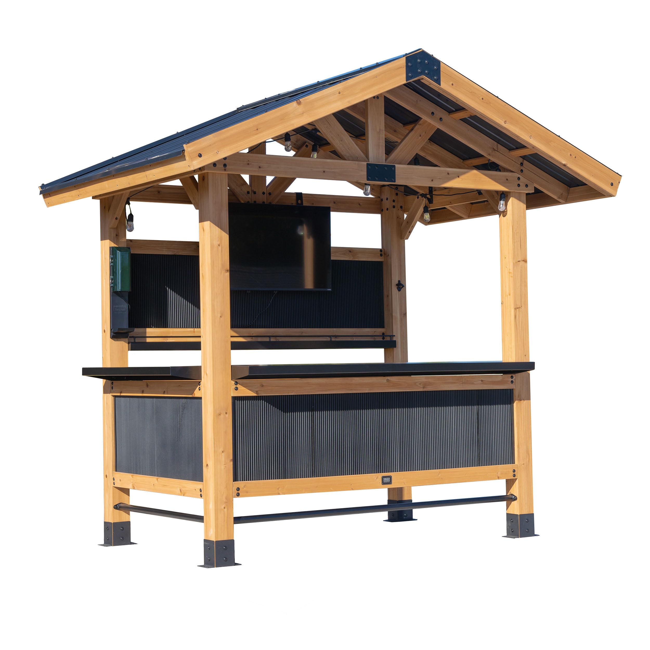 Palisade Cedar Wood Outdoor Bar Set with Galvanized Steel Roof