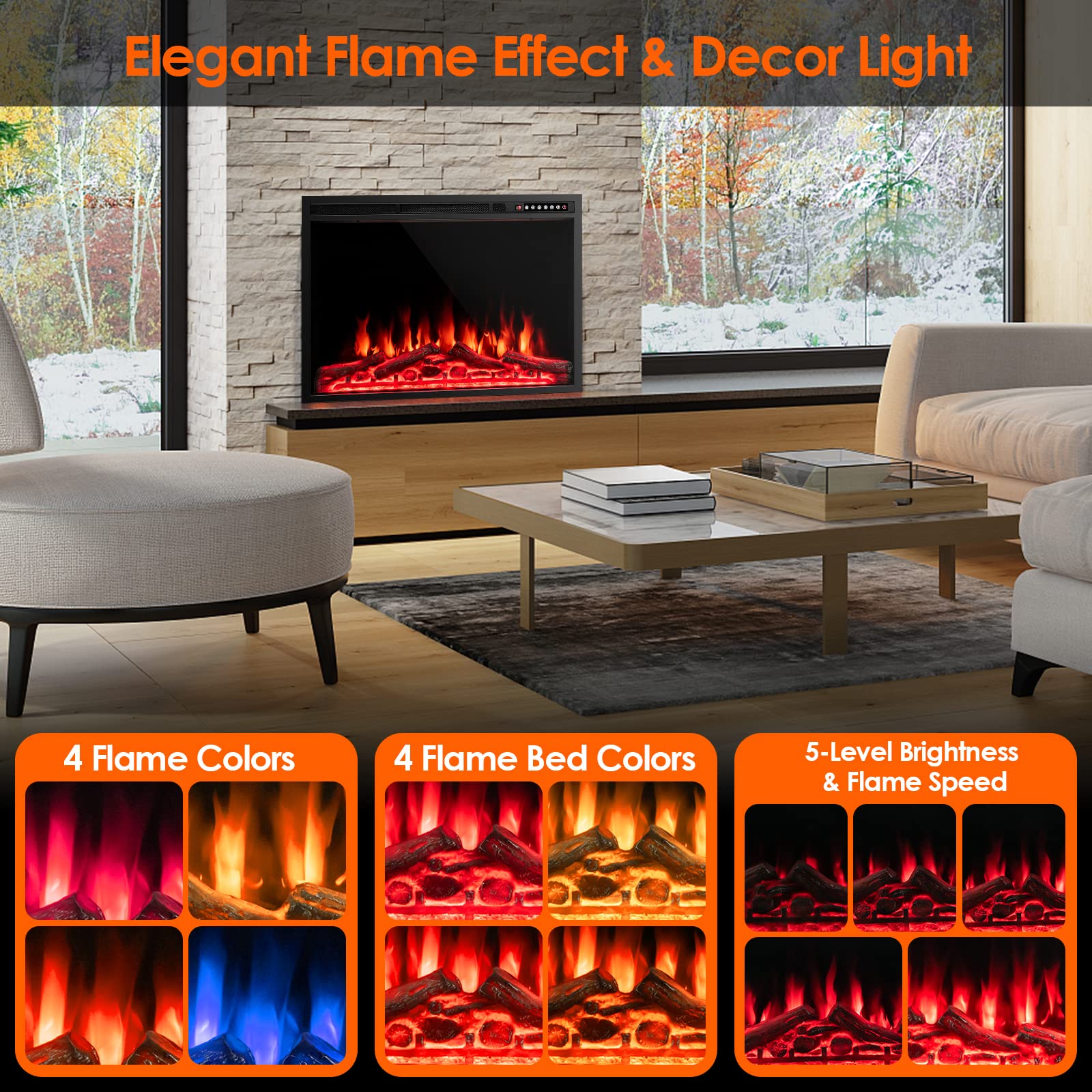 34-Inch Electric Fireplace with Remote Control