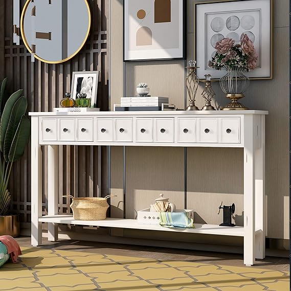 Ancent Console Table with Drawers and Shelf