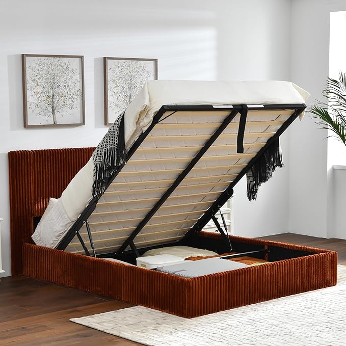 Full Size Storage Bed Frame with Hydraulic Lift