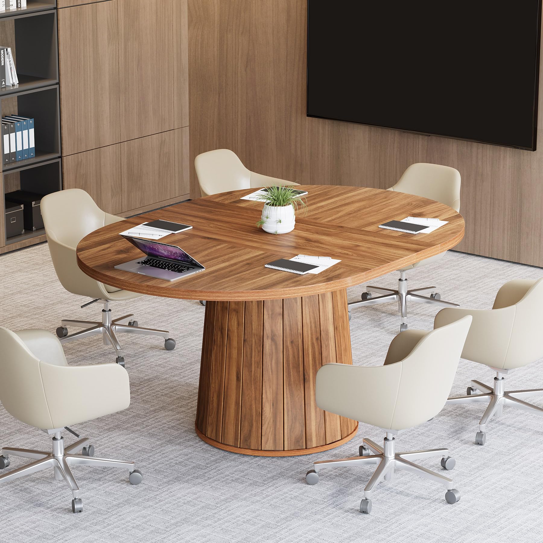 Oval Conference Table 55 Inches Wood Meeting Table for 6 People