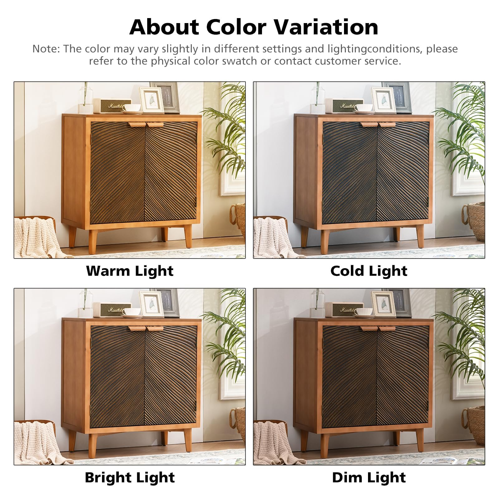 Carved Wood Accent Cabinet with 2 Doors