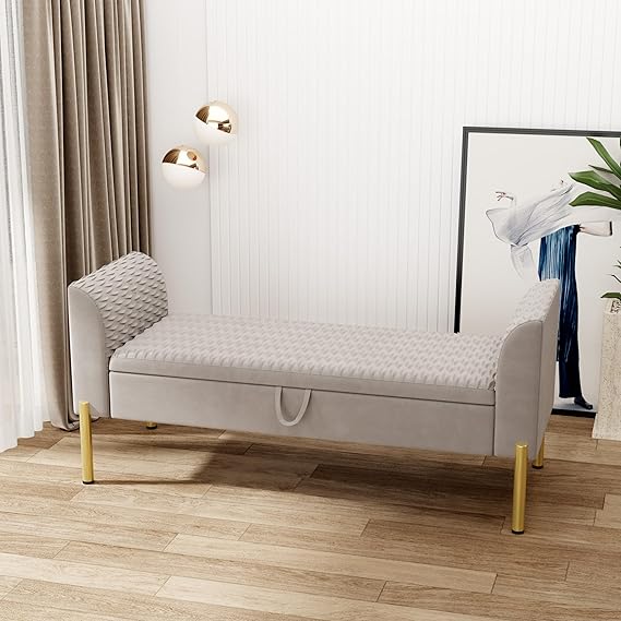 Blue Velvet Storage Bench with Metal Frame