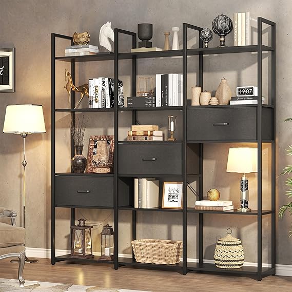 6-Tier Industrial Bookshelf with Drawers