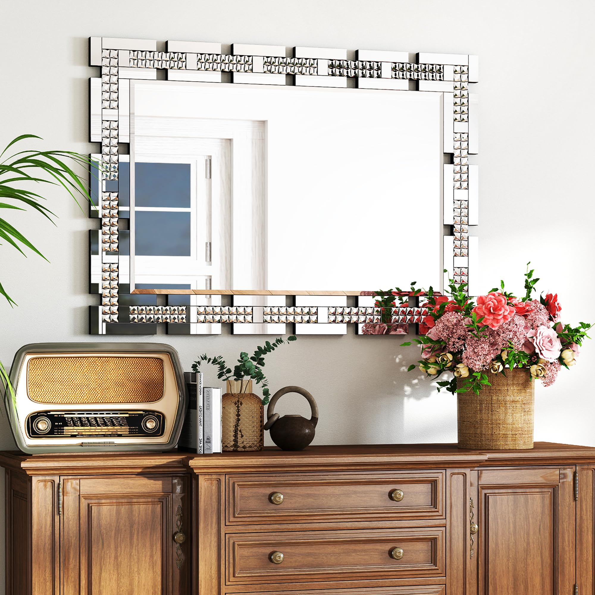 36x24 Crystal Decorative Wall Mirror - Beveled Rectangle