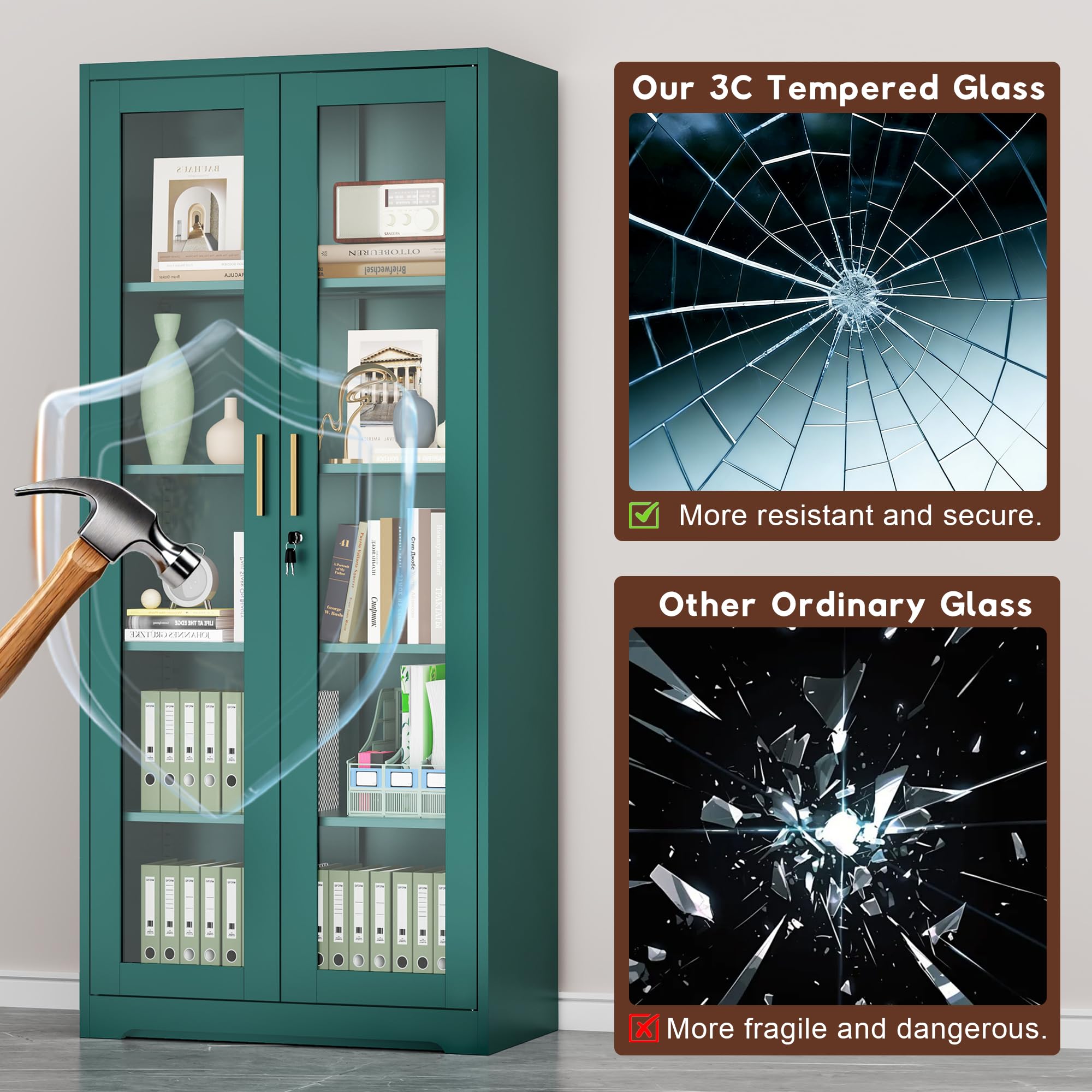 Metal Display Cabinet with Glass Doors