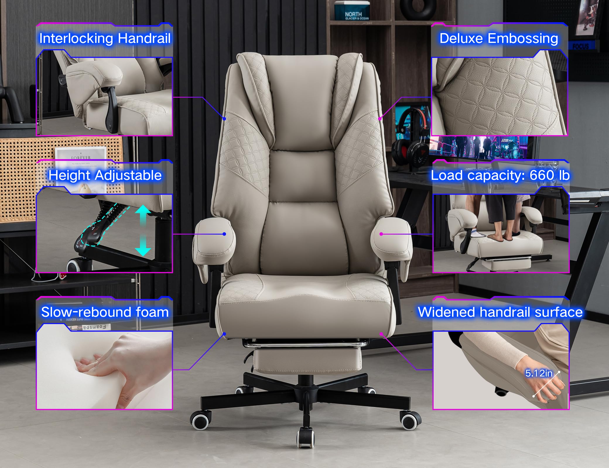 Big and Tall Office Chair with Footrest and Lumbar Support