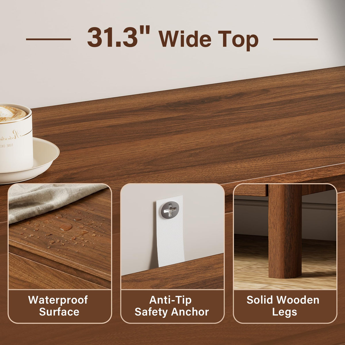 5-Drawer Tall Wood Dresser with Legs – Mid-Century Modern Walnut Chest of Drawers, 45.6"