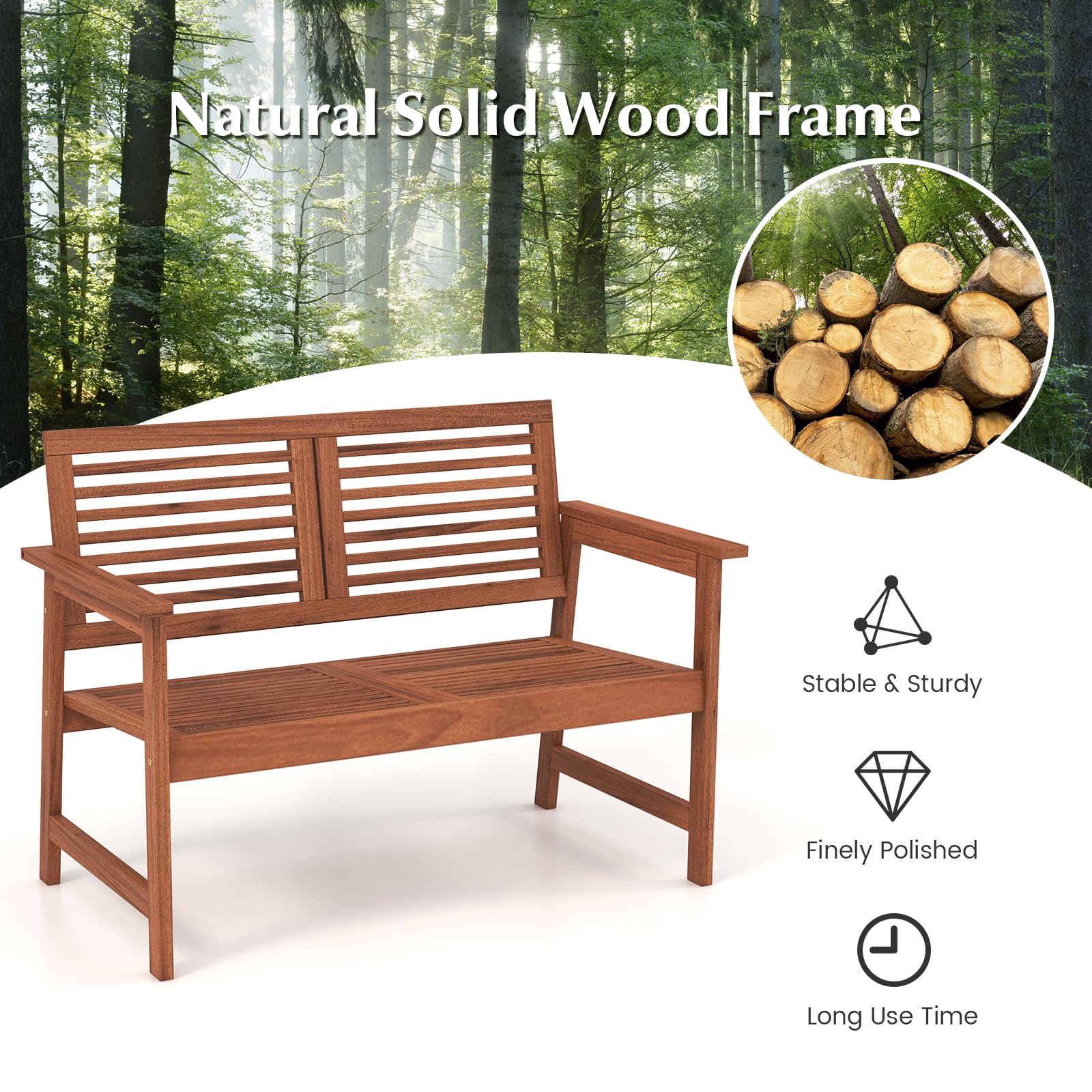 2-Person Outdoor Bench with Cushion