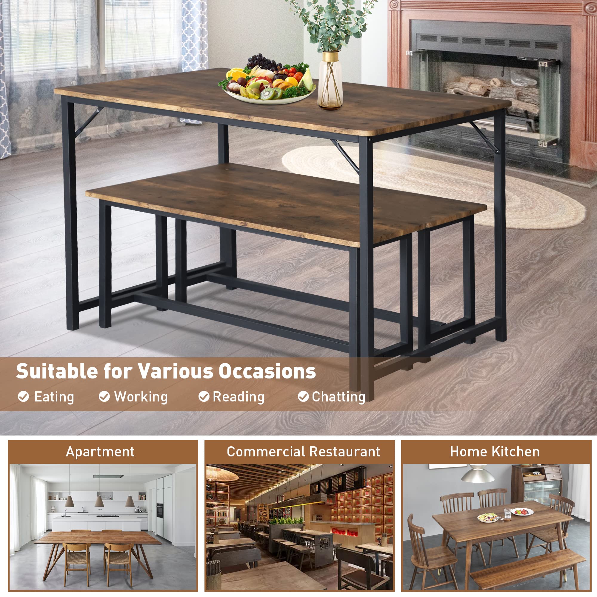 Kitchen Table Set with 2 Benches