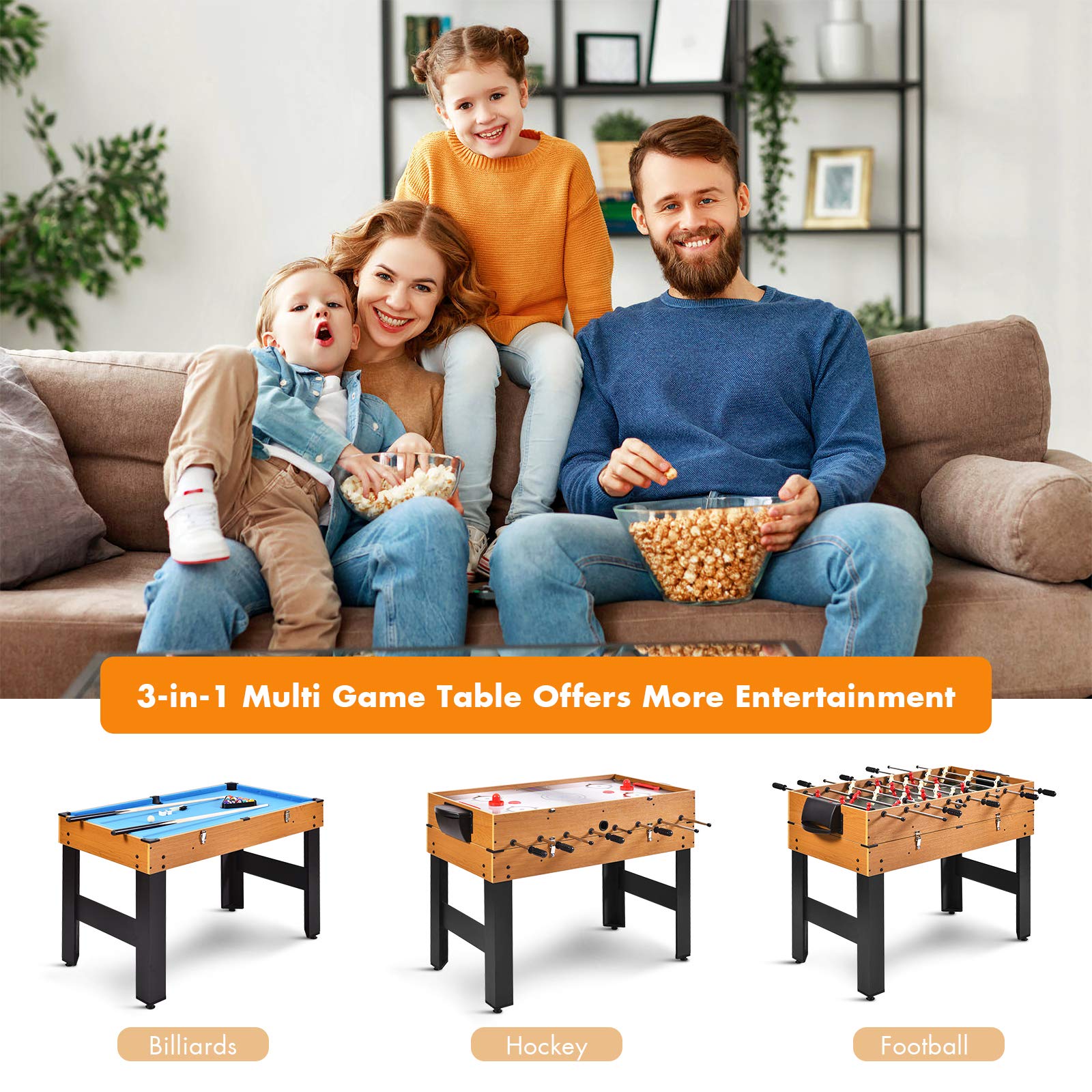 3-in-1 Multi Game Table with Foosball, Hockey & Billiards