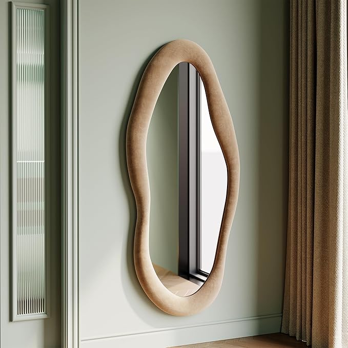 Full Length Wall Mirror 63" x 24" Flannel Wrapped Wooden Frame