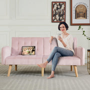 Pink Velvet Convertible Sofa Bed with USB Ports
