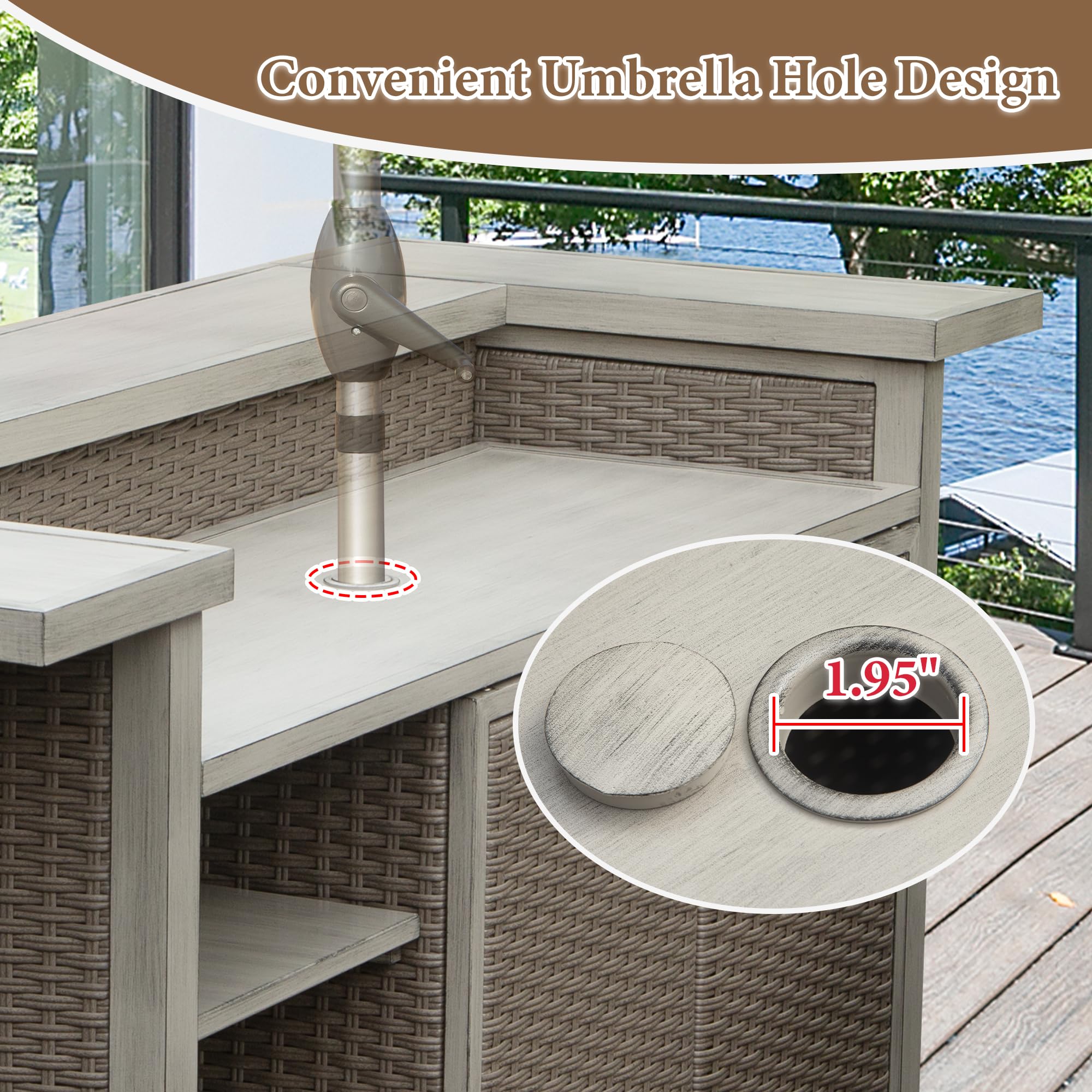 Outdoor Aluminum PE Wicker Bar Table with Storage Cabinet