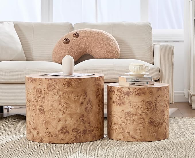 Nesting Coffee Tables Set of 2 Farmhouse Round End Tables