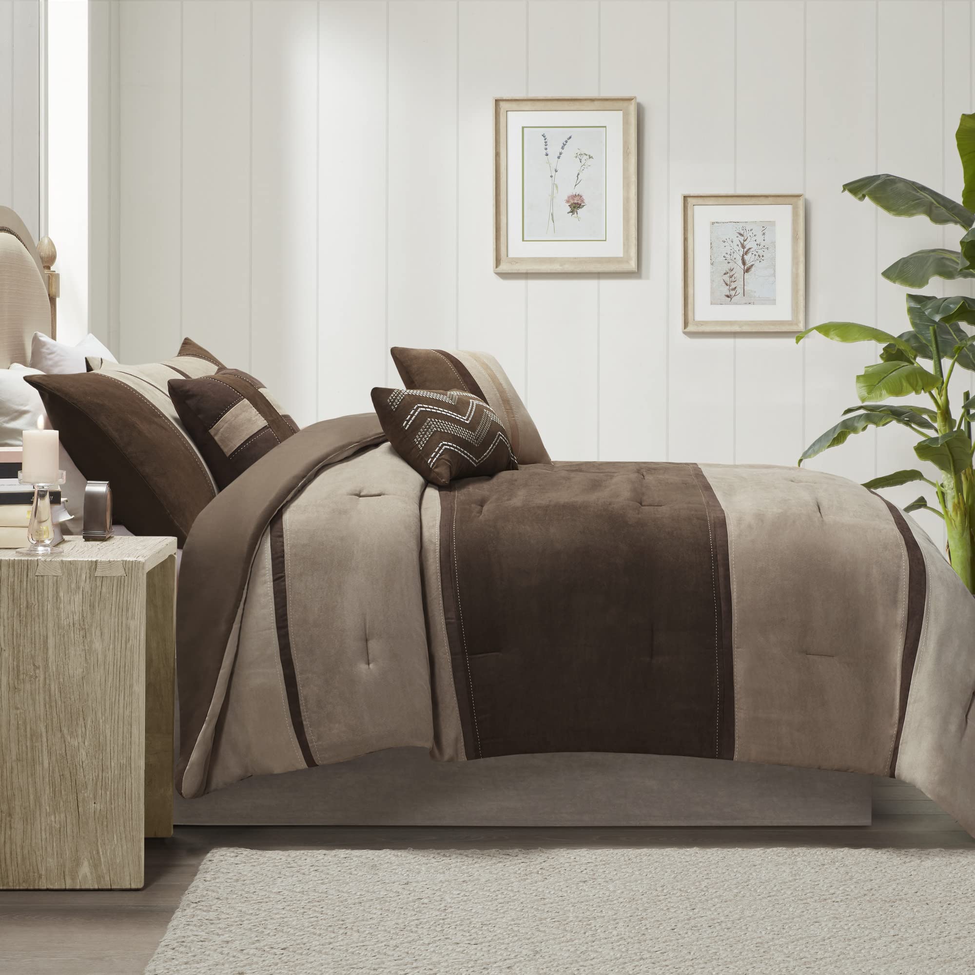 King Comforter Set 7-Piece Faux Suede