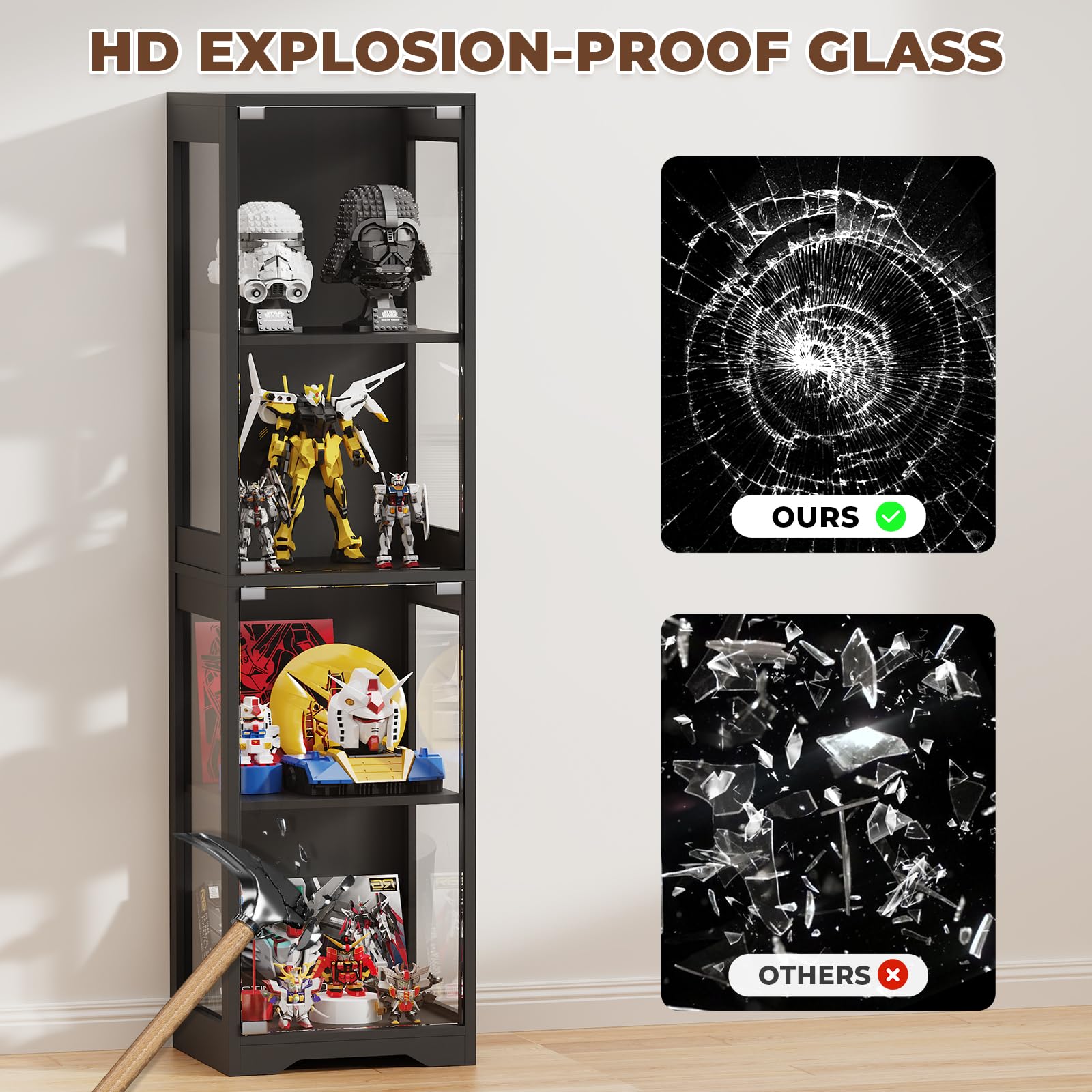 4-Tier Glass Display Cabinet with LED Lights