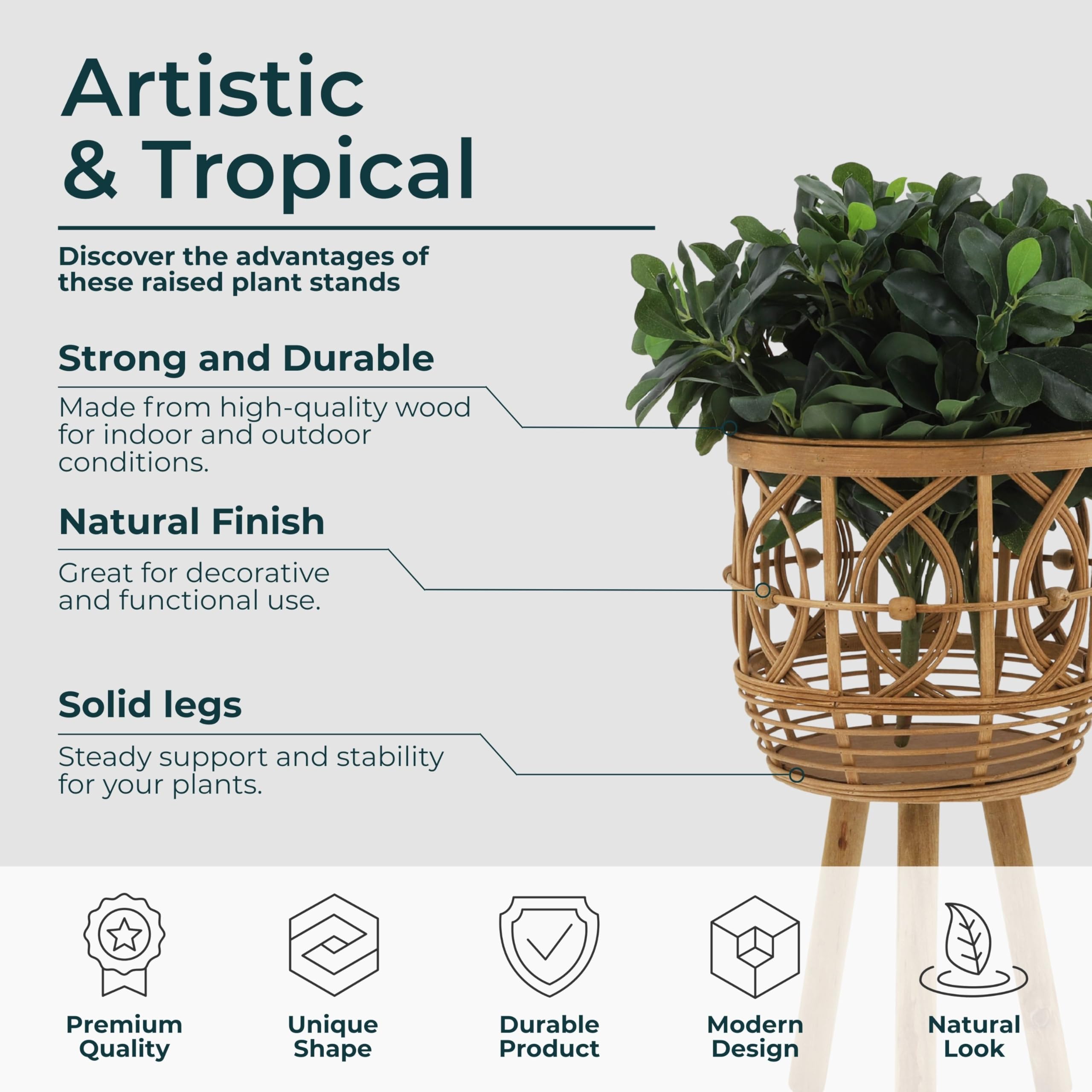 Set of 3 Wooden Planter Pots with Stand