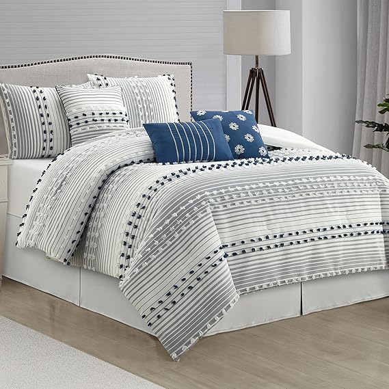 7 Piece Queen Comforter Set with Striped Design