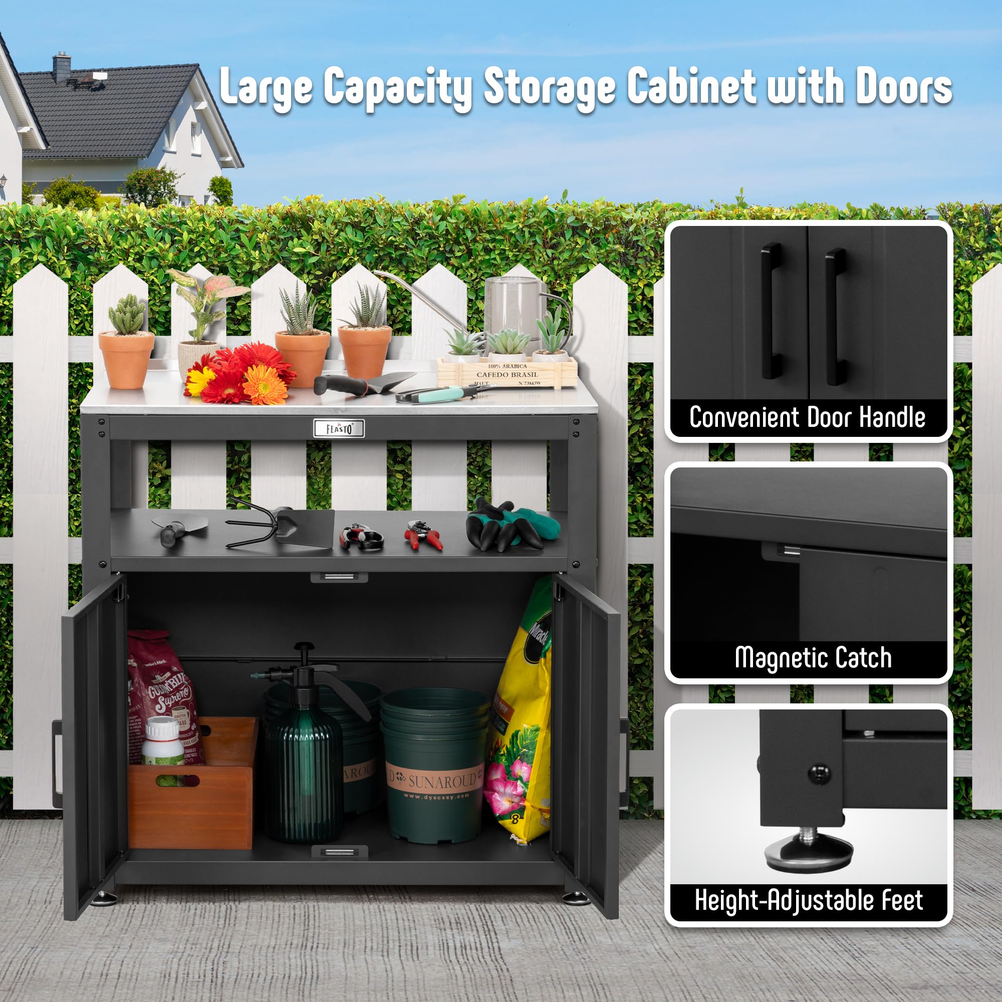 Garden Potting Bench with Storage Cabinet