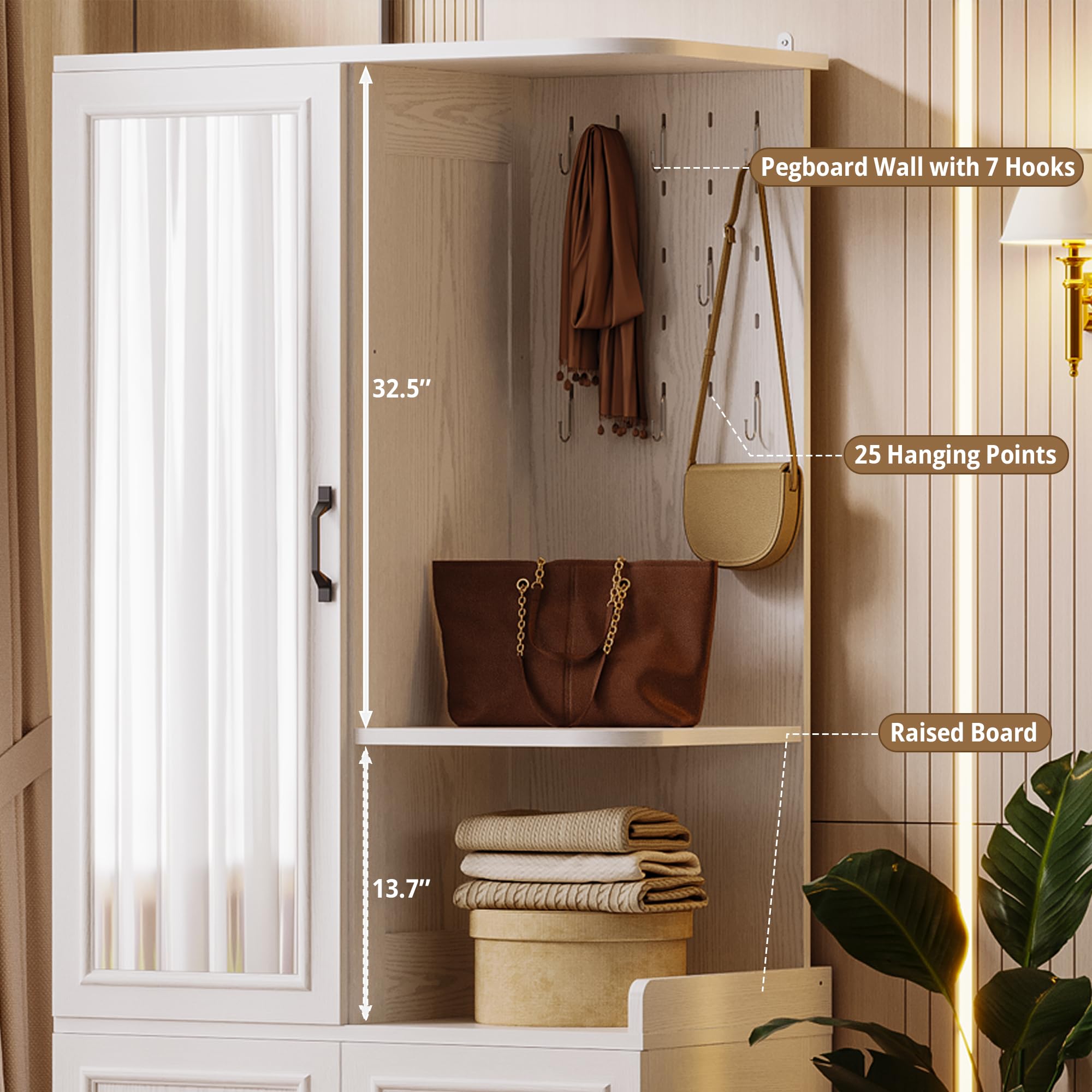 70" Wooden Armoire Wardrobe Closet with Mirror and Pegboard