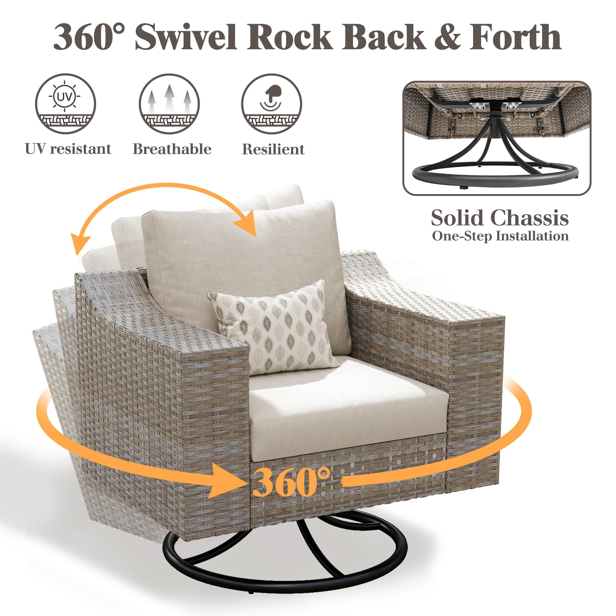 9-Piece Curved Wicker Patio Sectional with Swivel Rocking Chairs
