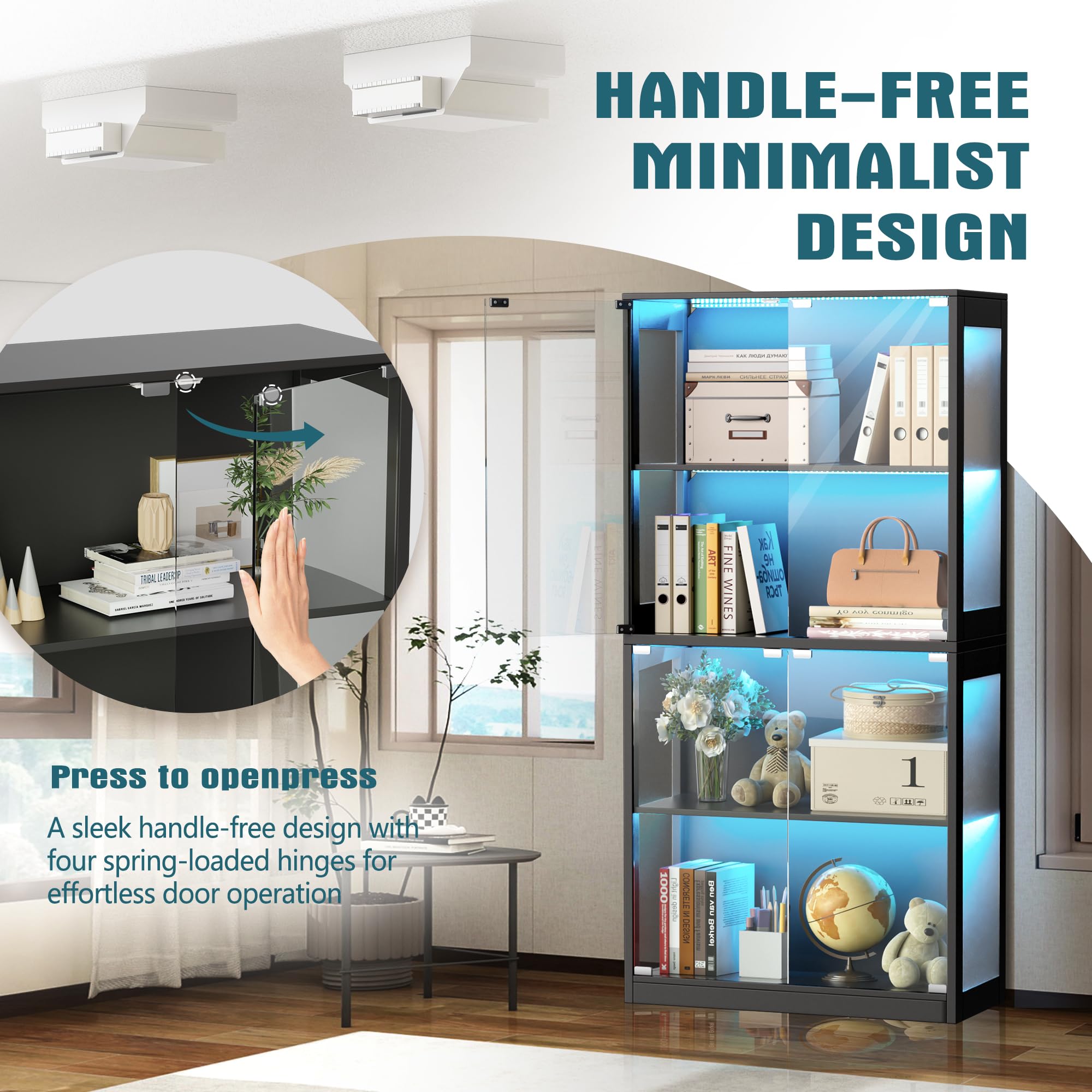 4-Tier Glass Display Cabinet with LED Lights