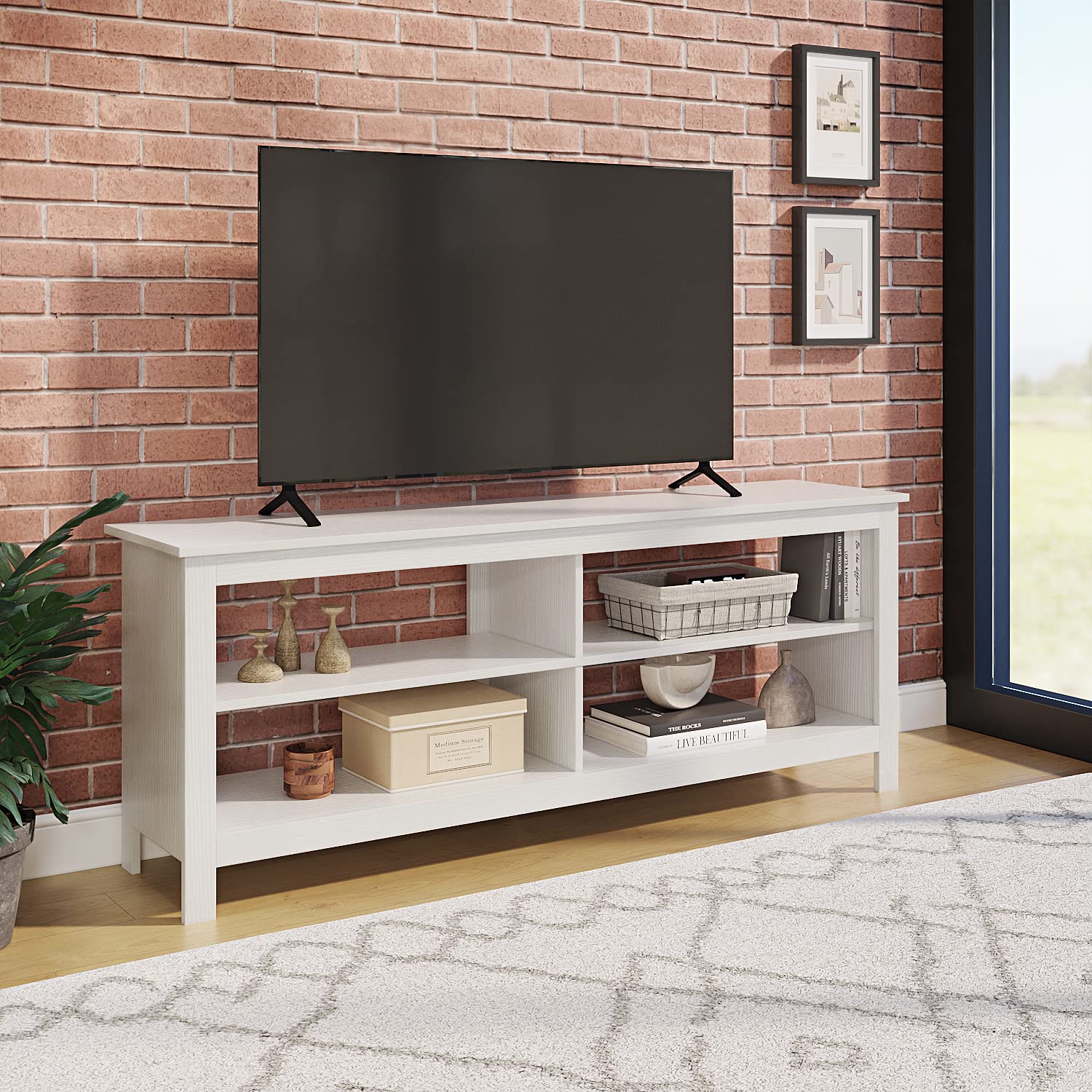 Modern TV Stand with 4 Open Shelves for TVs up to 65 Inches