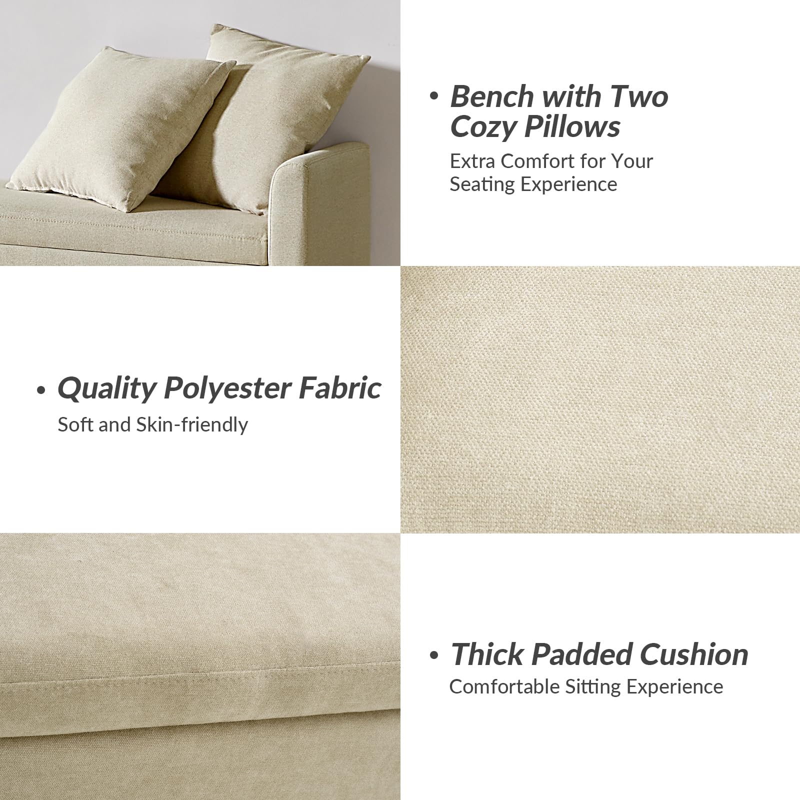59.4" Modern Storage Bench with Throw Pillows - Beige Upholstered Ottoman