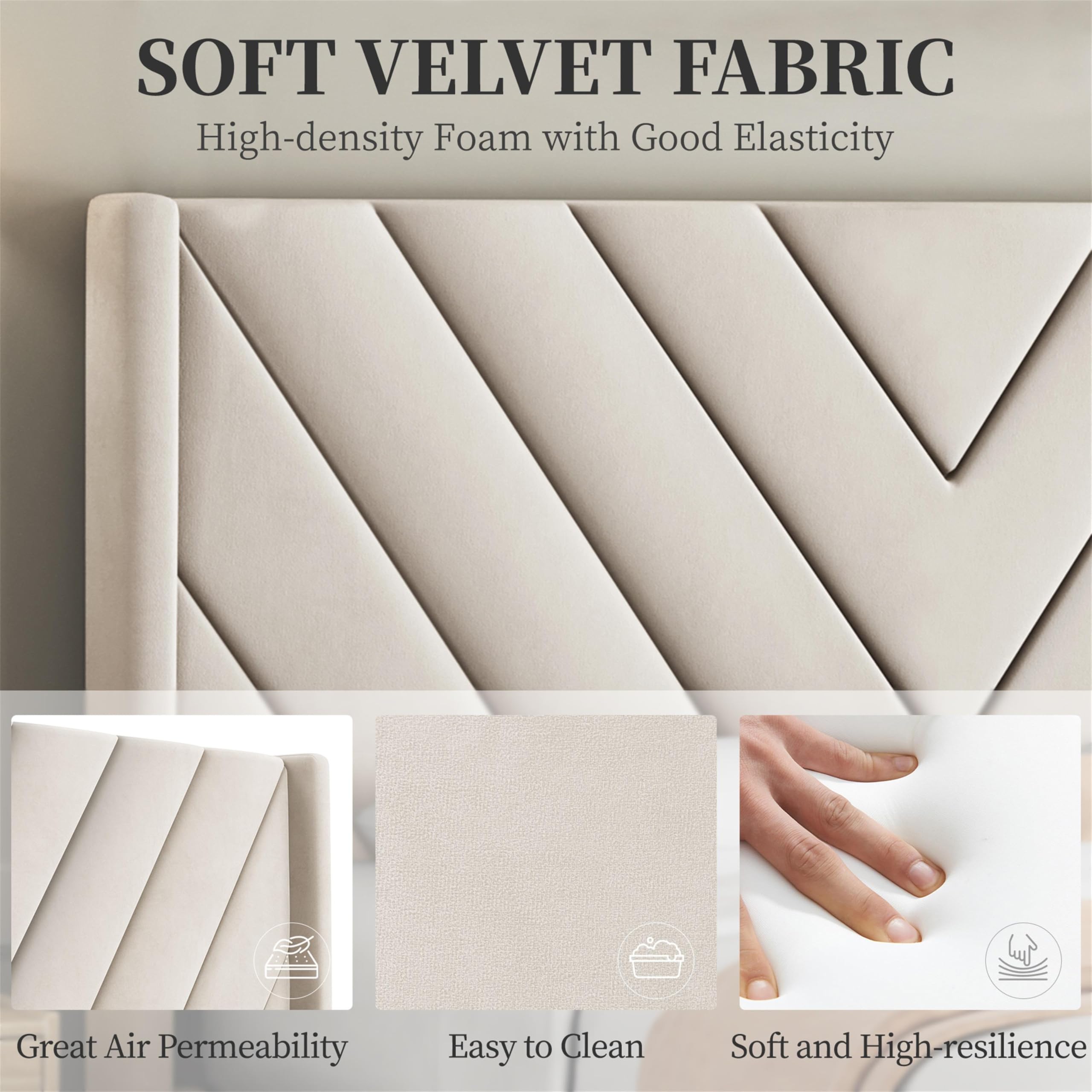Queen Upholstered Platform Bed Frame with Tufted Wingback Headboard