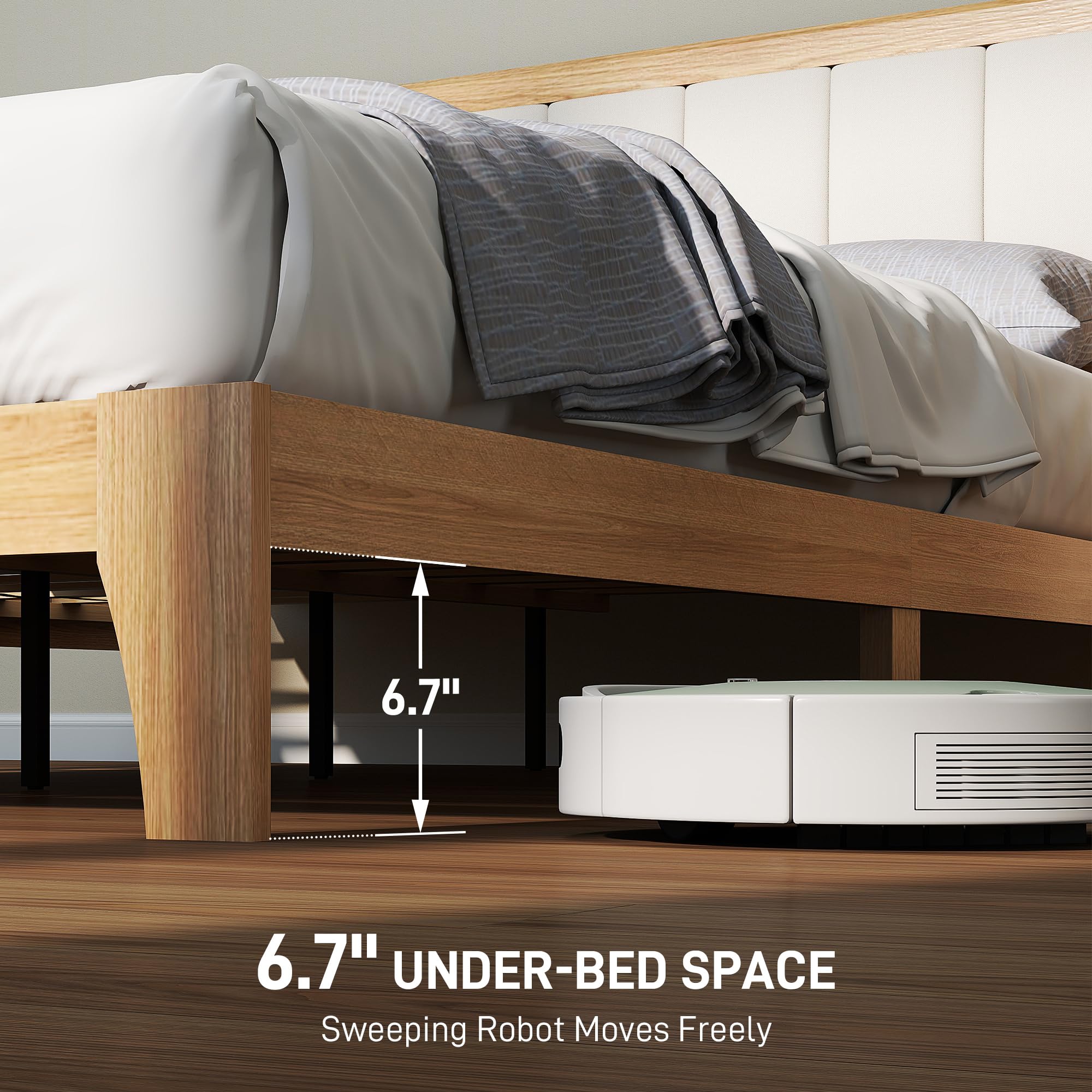 Queen Size Platform Bed Frame with Upholstered Headboard