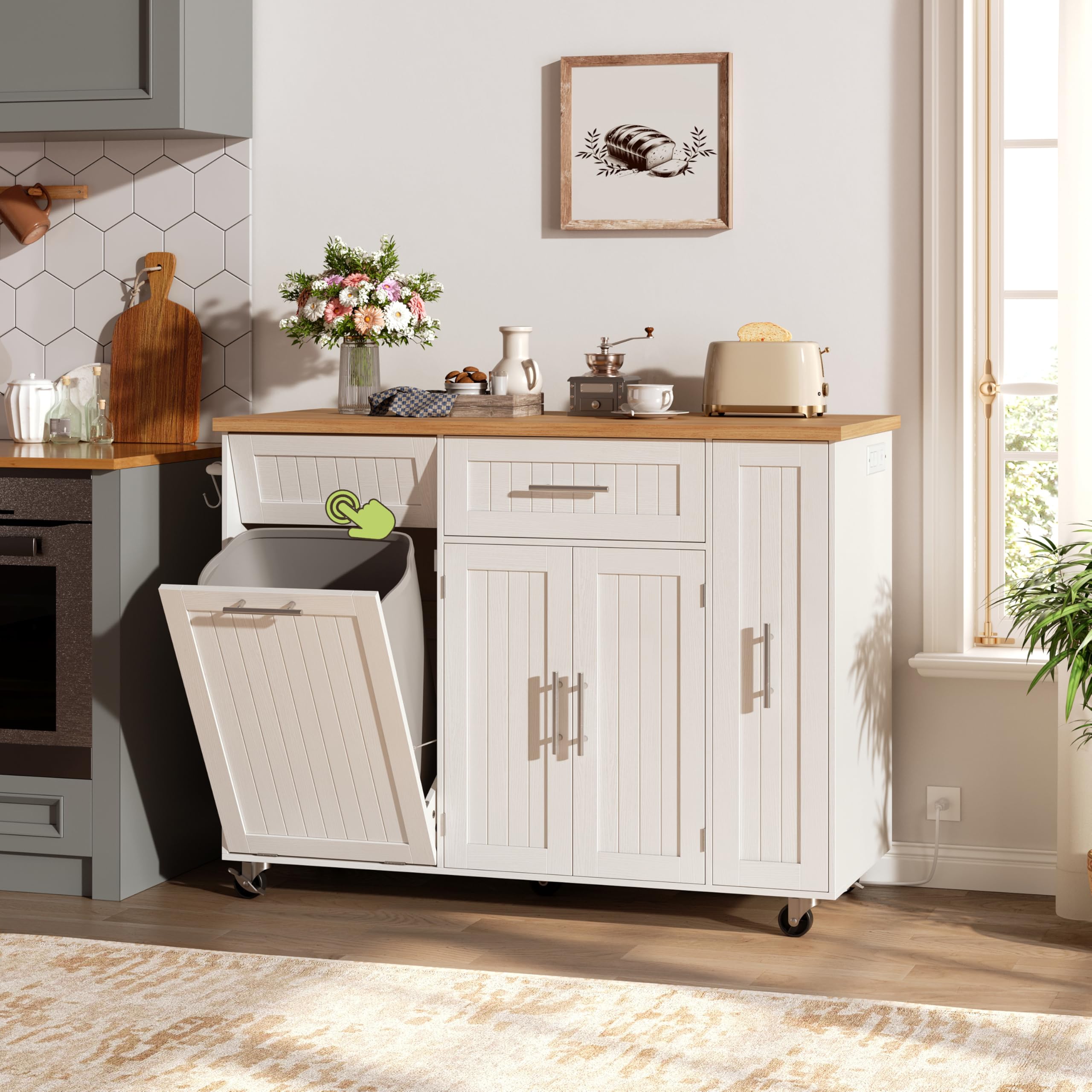 Rolling Kitchen Island Cart with Storage and Charging Station