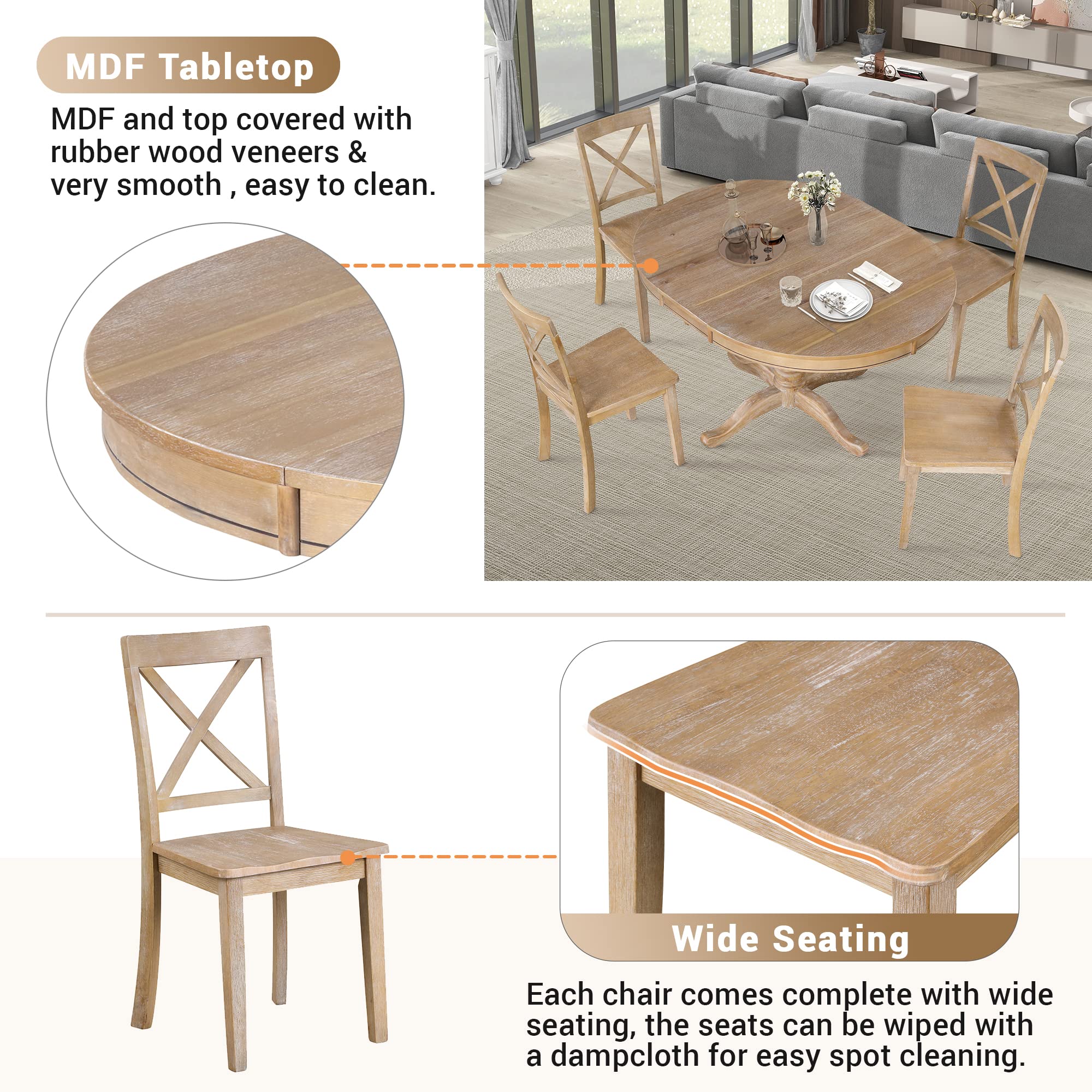 5-Piece Round Dining Table Set with 4 Chairs