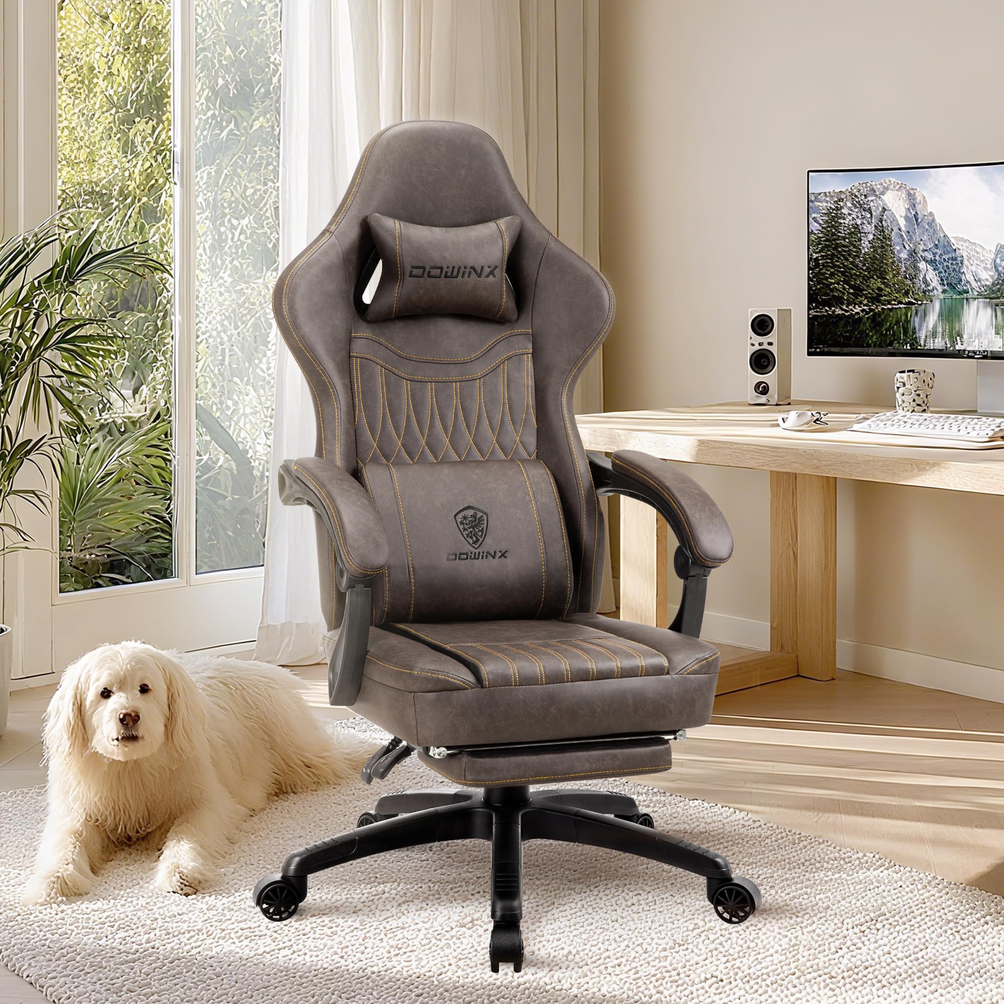 Ergonomic Gaming Chair with Massage Lumbar Support and Footrest