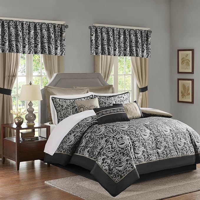 Faux Silk Jacquard Paisley Comforter Set Queen 24 Piece