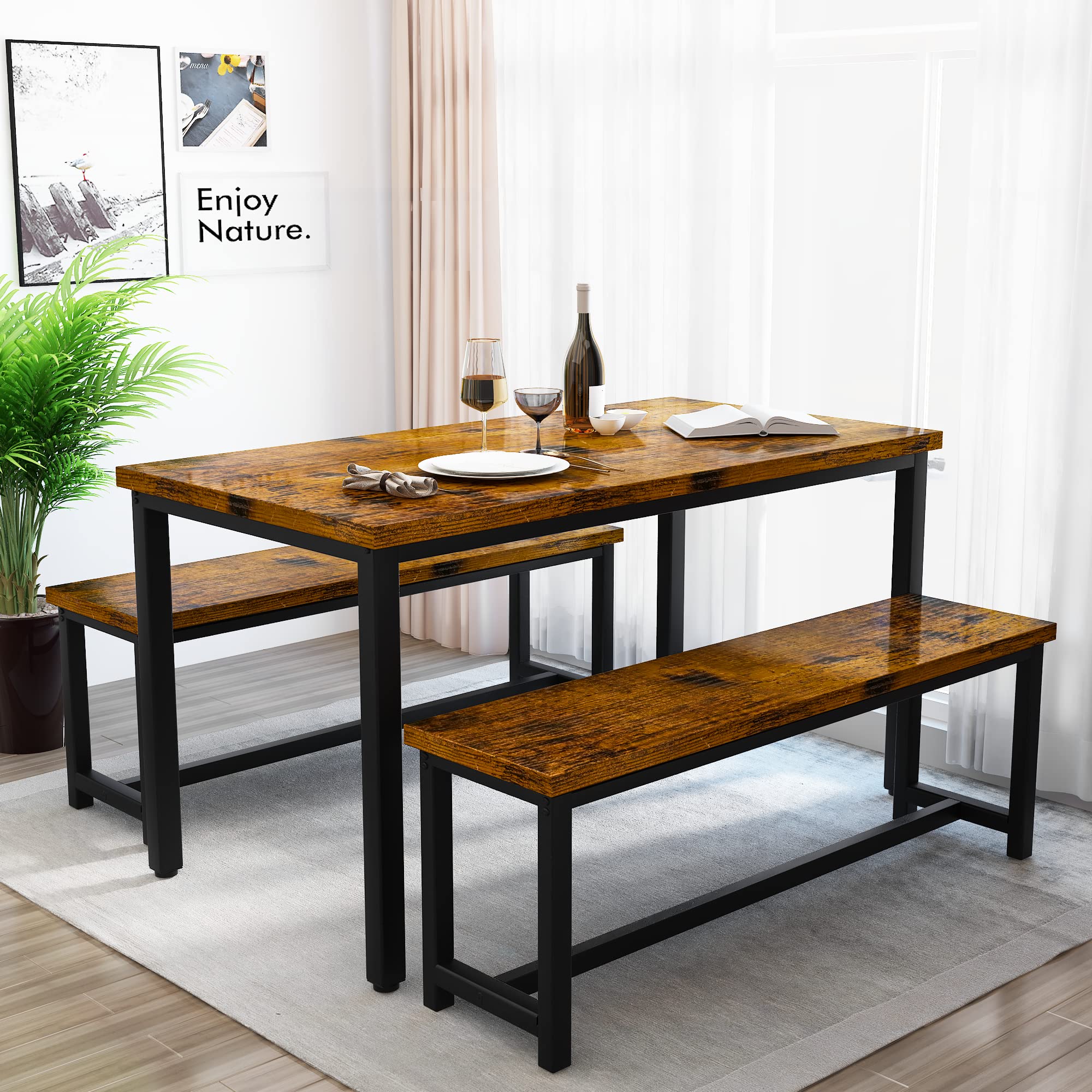 3-Piece Dining Table Set with Bench
