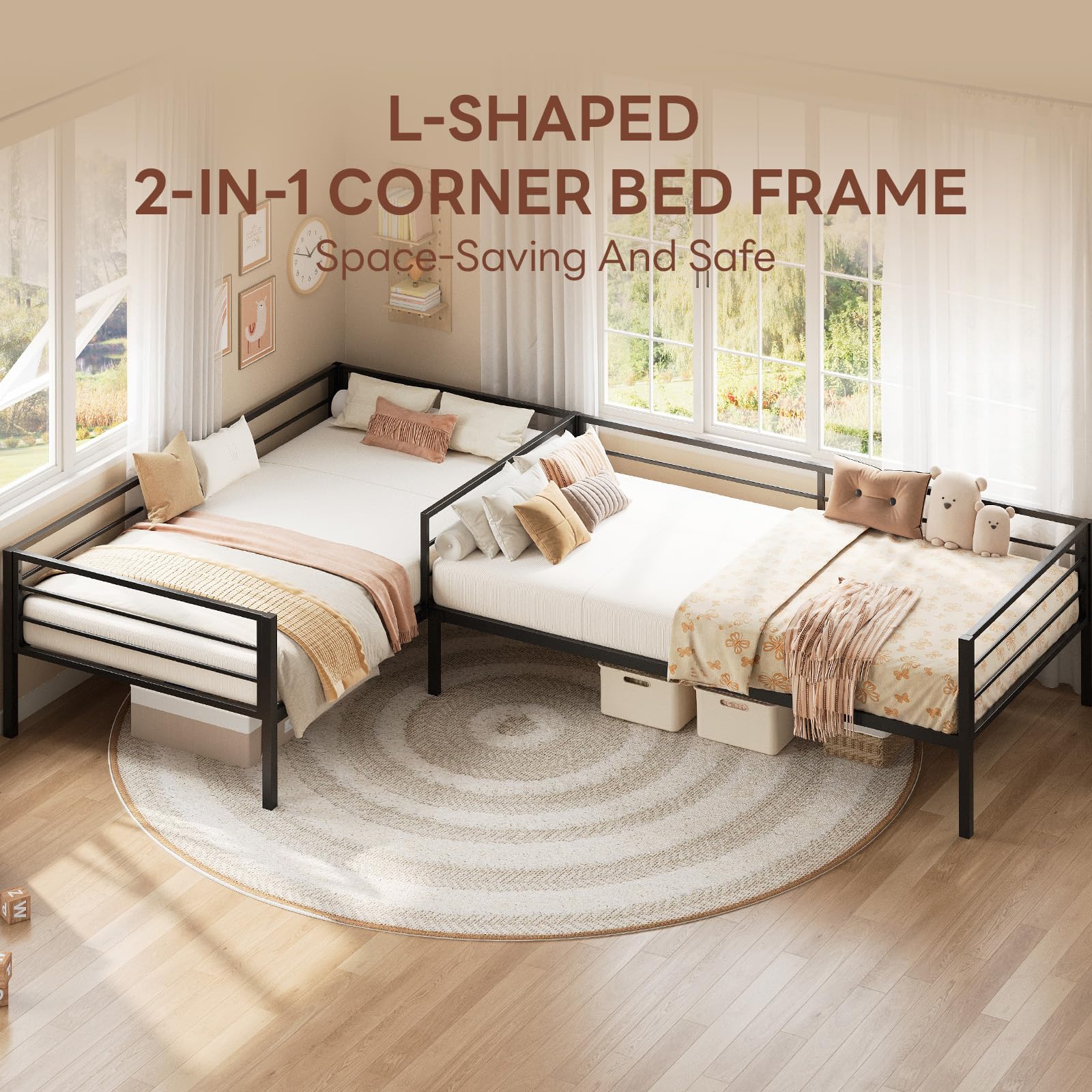 L-Shaped Twin Corner Bed Frame with Storage