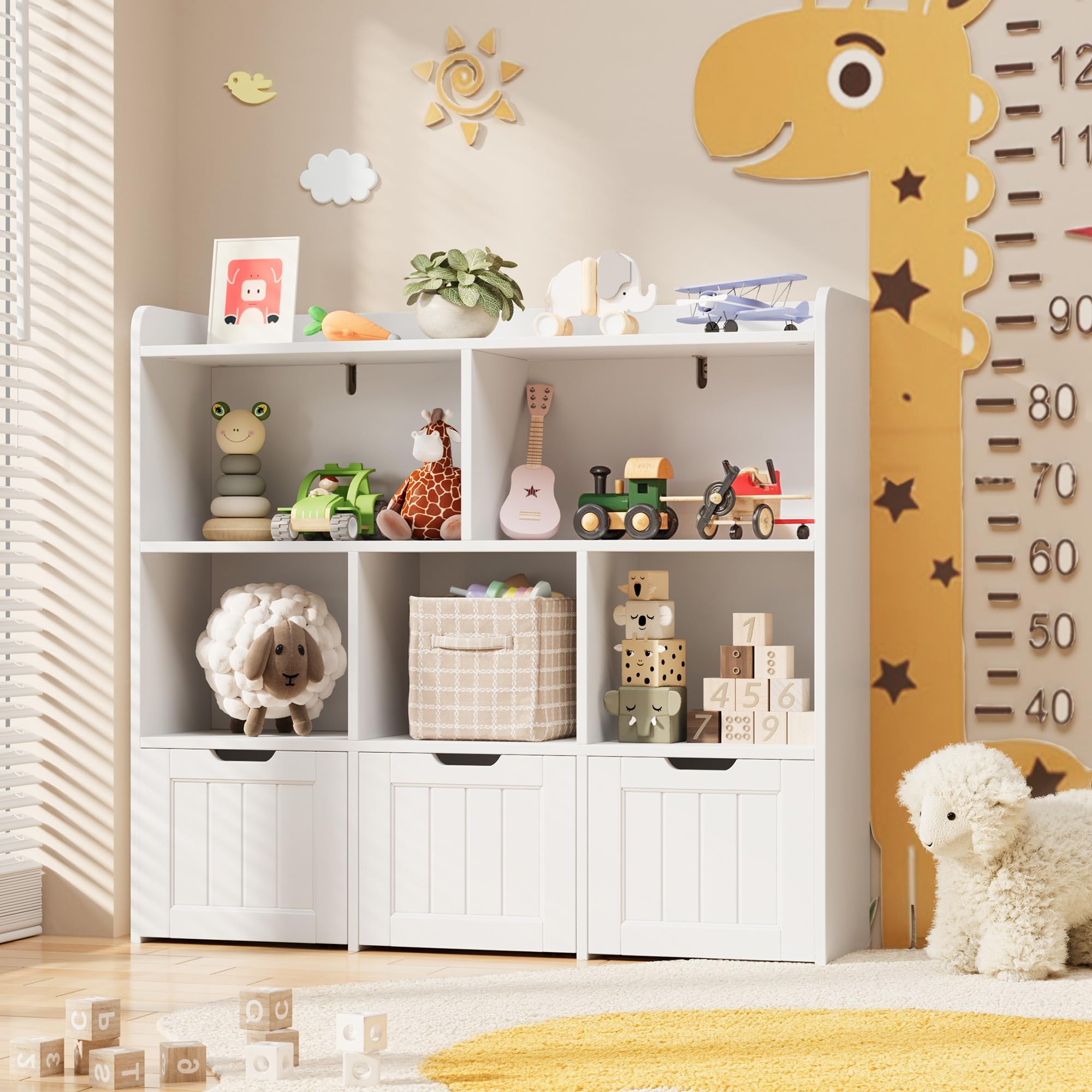 Toy Storage Cabinet with 3 Drawers and 6 Shelves