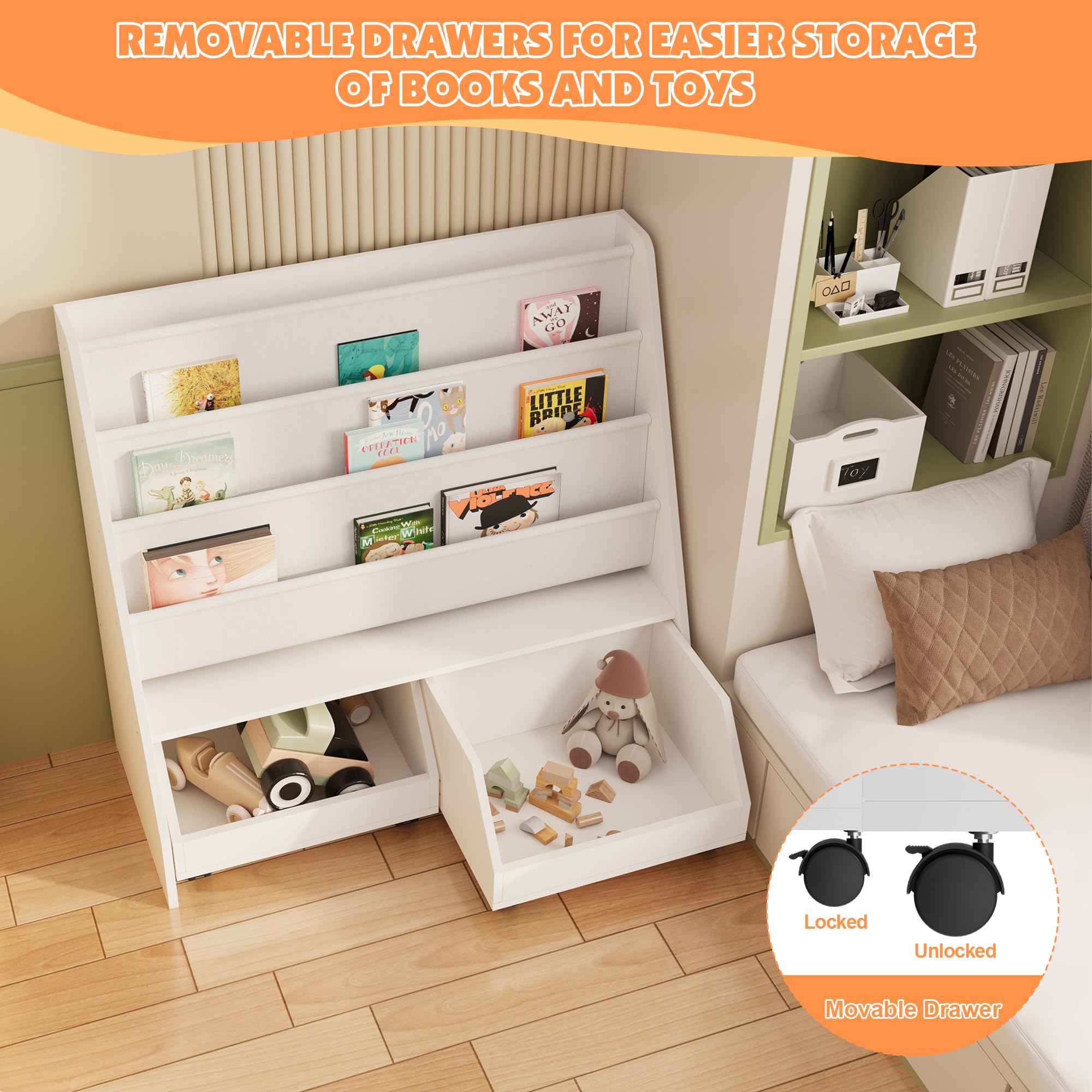 Kids Bookshelf with Storage and Drawers