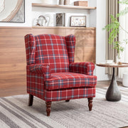Vintage Tartan Wingback Armchair with Solid Wood Legs