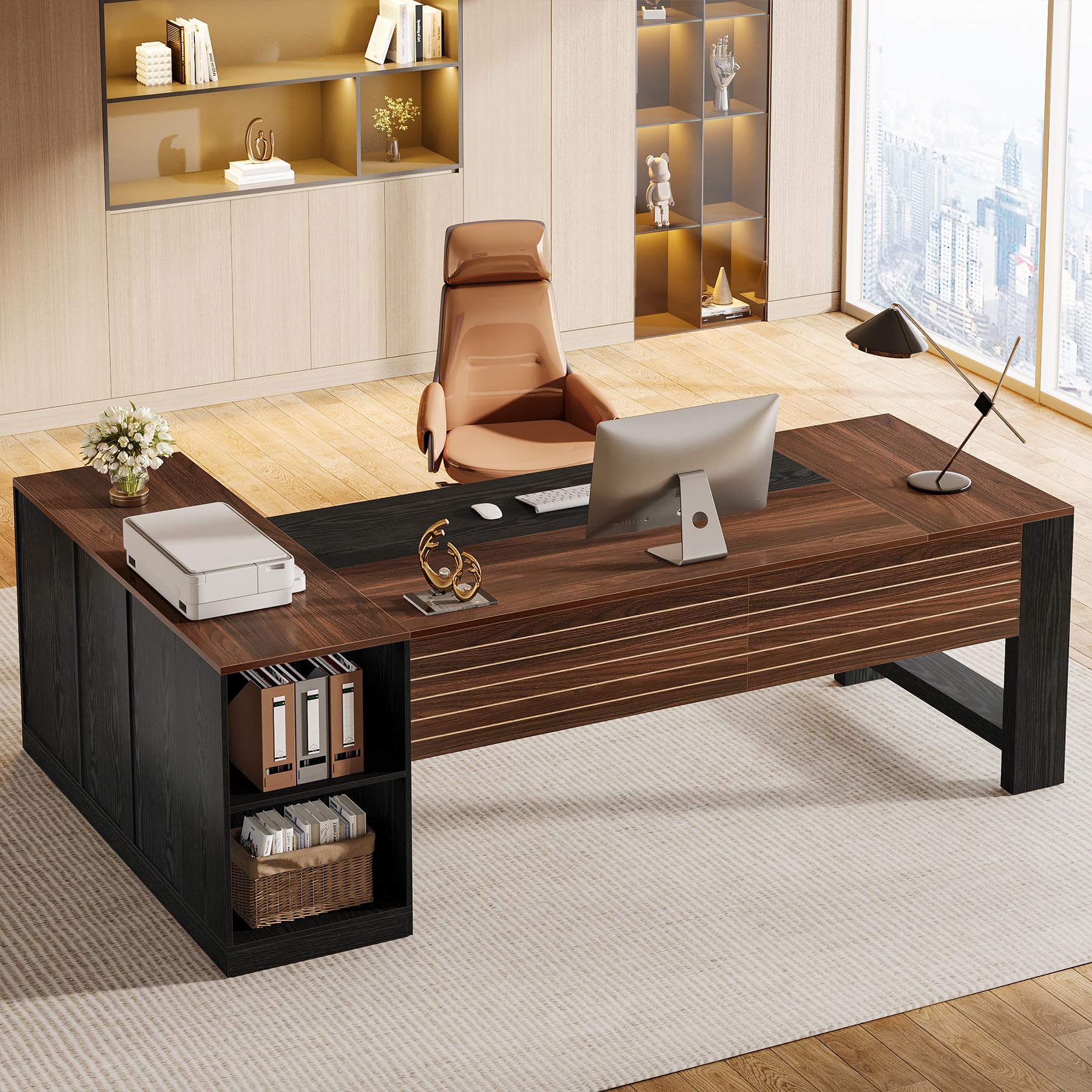 L-Shaped Executive Desk with Storage