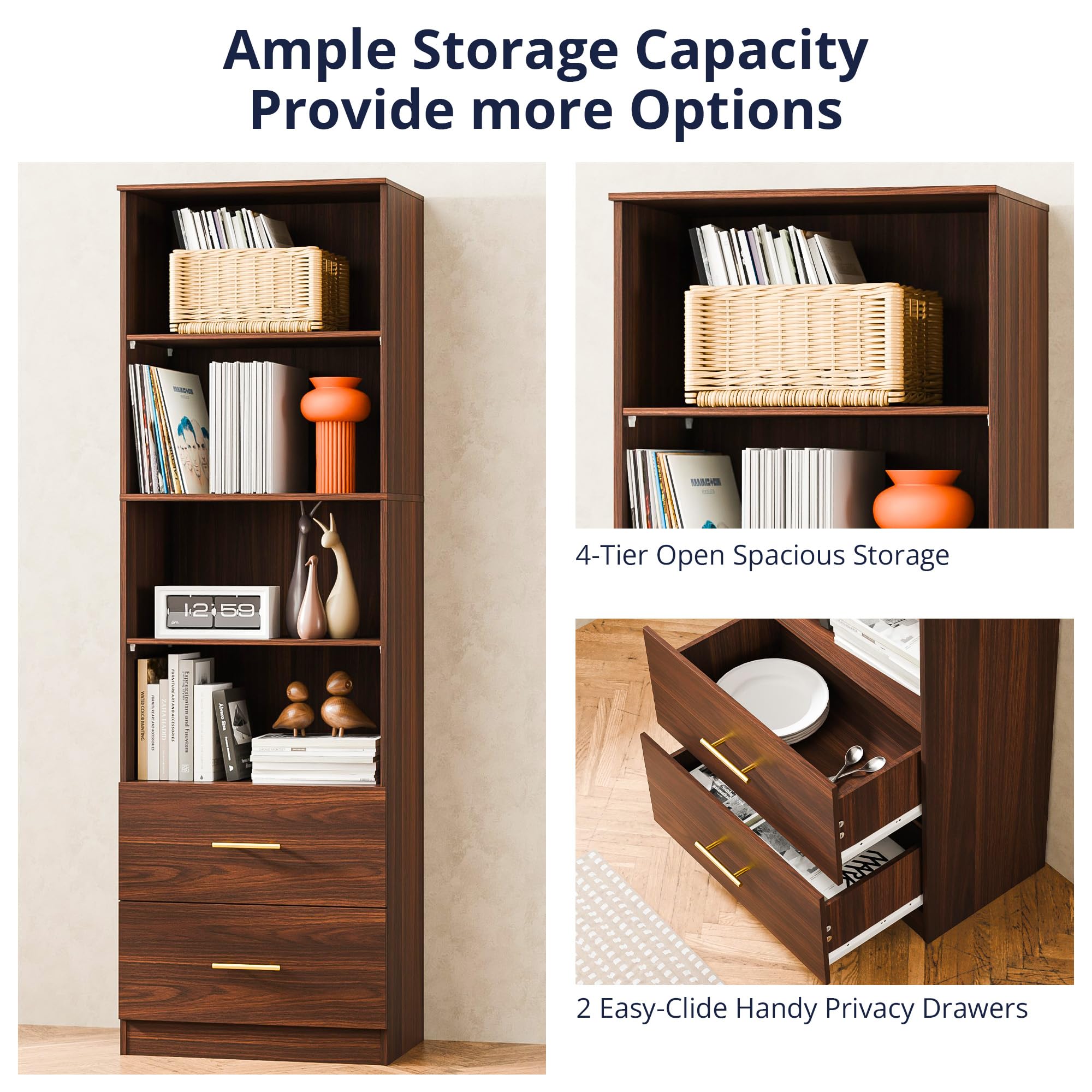 Tall Bookcase with Drawers