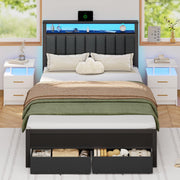 Full Size Bed Frame with Charging Station and LED Lights